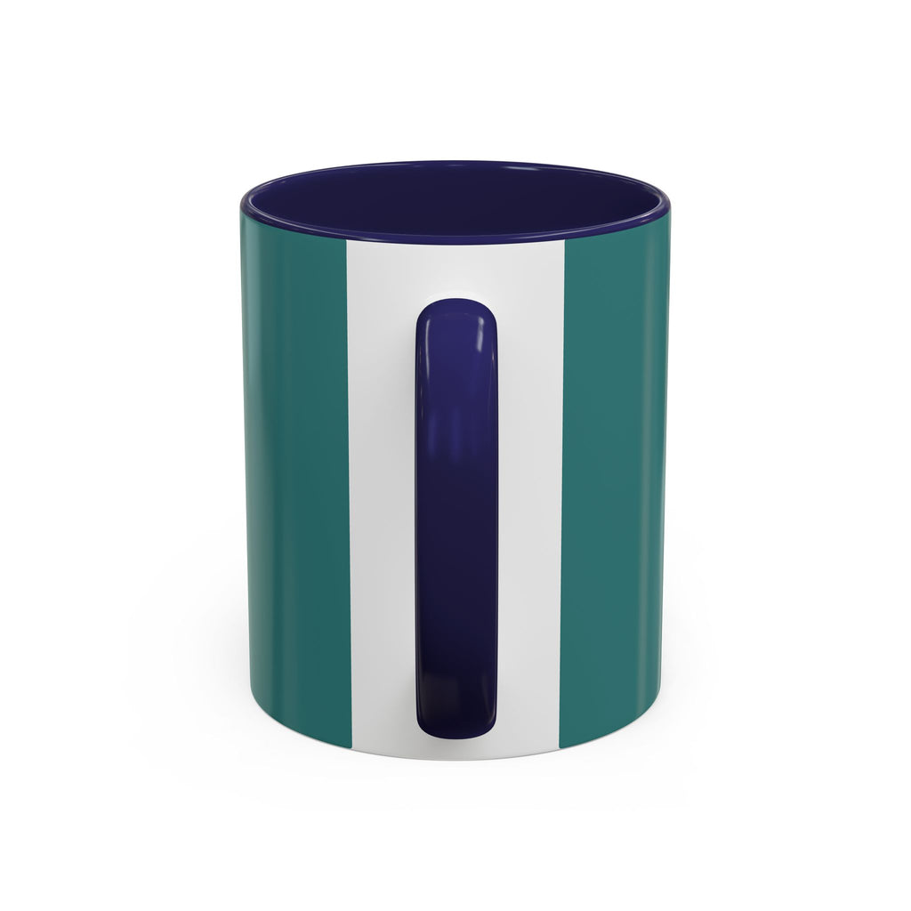 Surfing Art Coffee Mug — Teal Accent Ceramic Mug with Surfer Painting (11/15 oz)