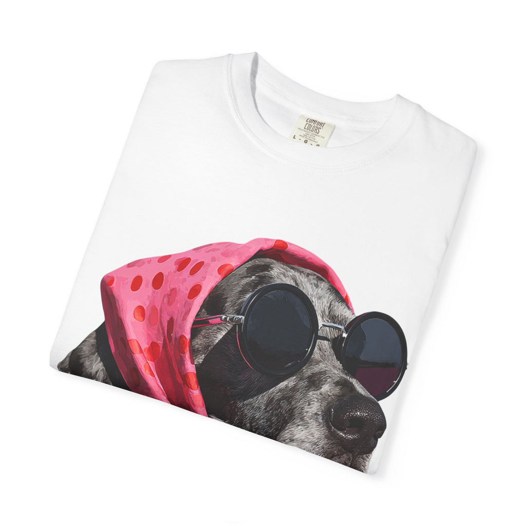 Cool Dog in Sunglasses and Polka Dot Scarf T-Shirt | Retro Pet Portrait