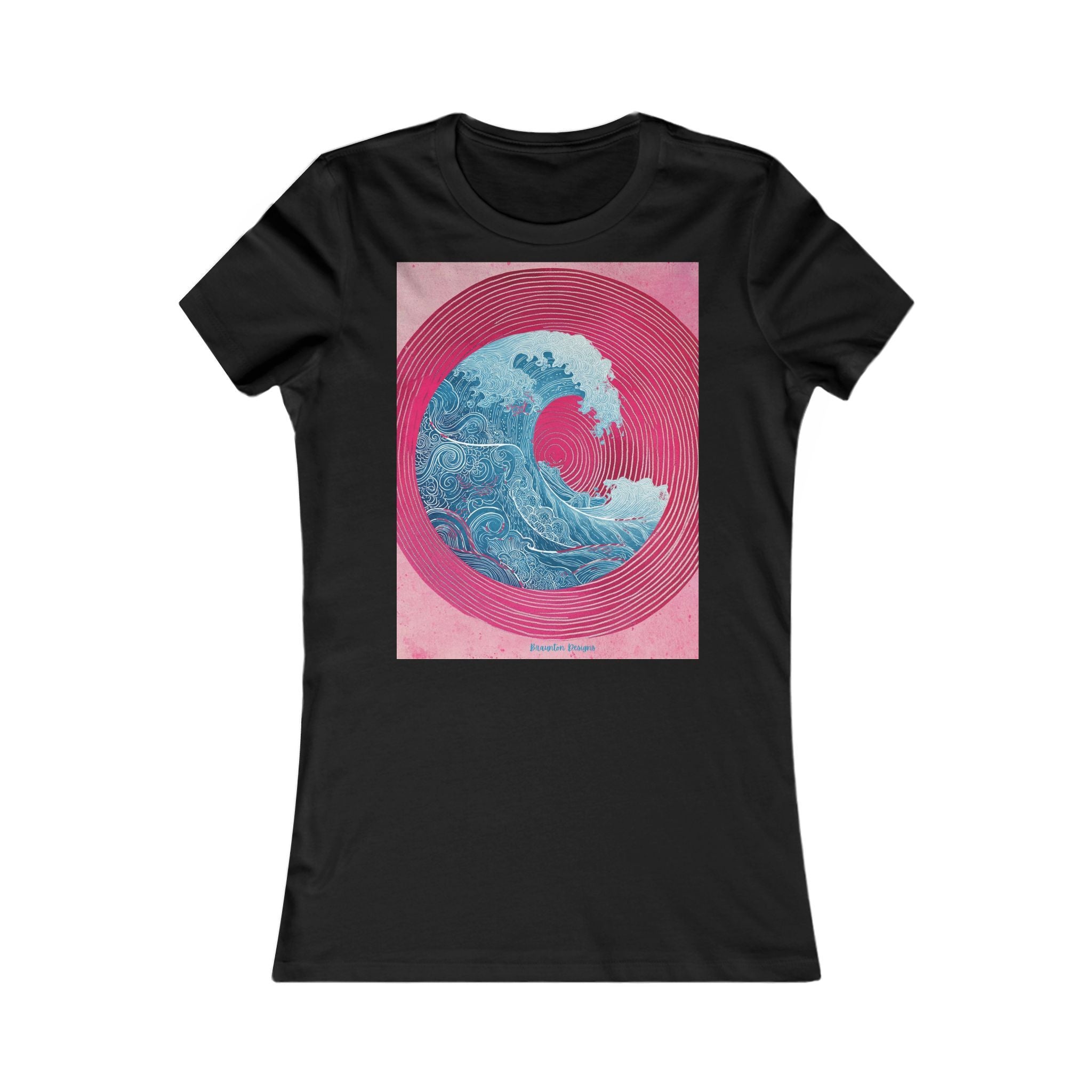 Women's Graphic Tee — Retro Pink & Blue Wave Art Shirt