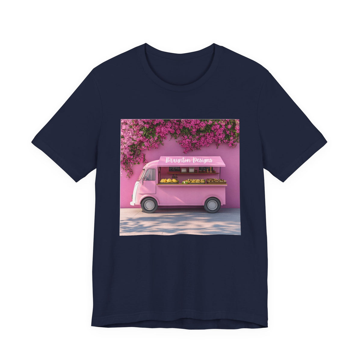 Pink Flower Truck T‑Shirt — Blossom Bakery Food Truck Graphic Tee
