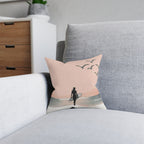 Surf Silhouette Throw Pillow — Pink Coastal Beach Decor