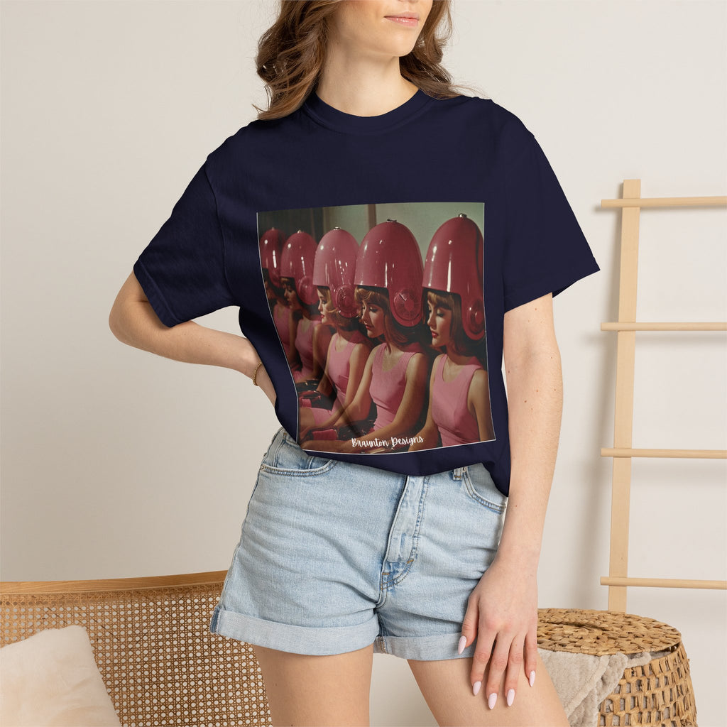 Retro Salon Photo T-Shirt — Vintage Pink Hair Dryer Print