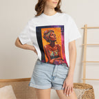 Afrocentric Portrait Art T-Shirt — Vibrant Woman in Headwrap Graphic Tee