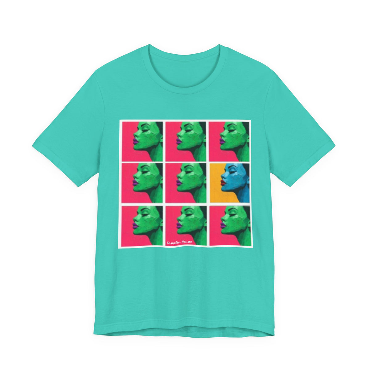 Pop Art Portrait Tee — Colorful Grid Face Graphic T-Shirt