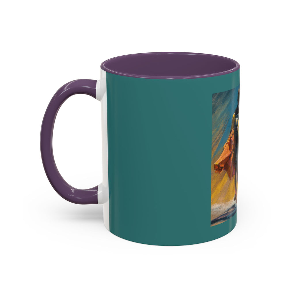 Surfing Art Coffee Mug — Teal Accent Ceramic Mug with Surfer Painting (11/15 oz)