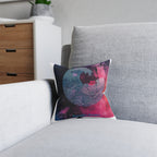 Ocean Wave Art Square Pillow - Pink Back