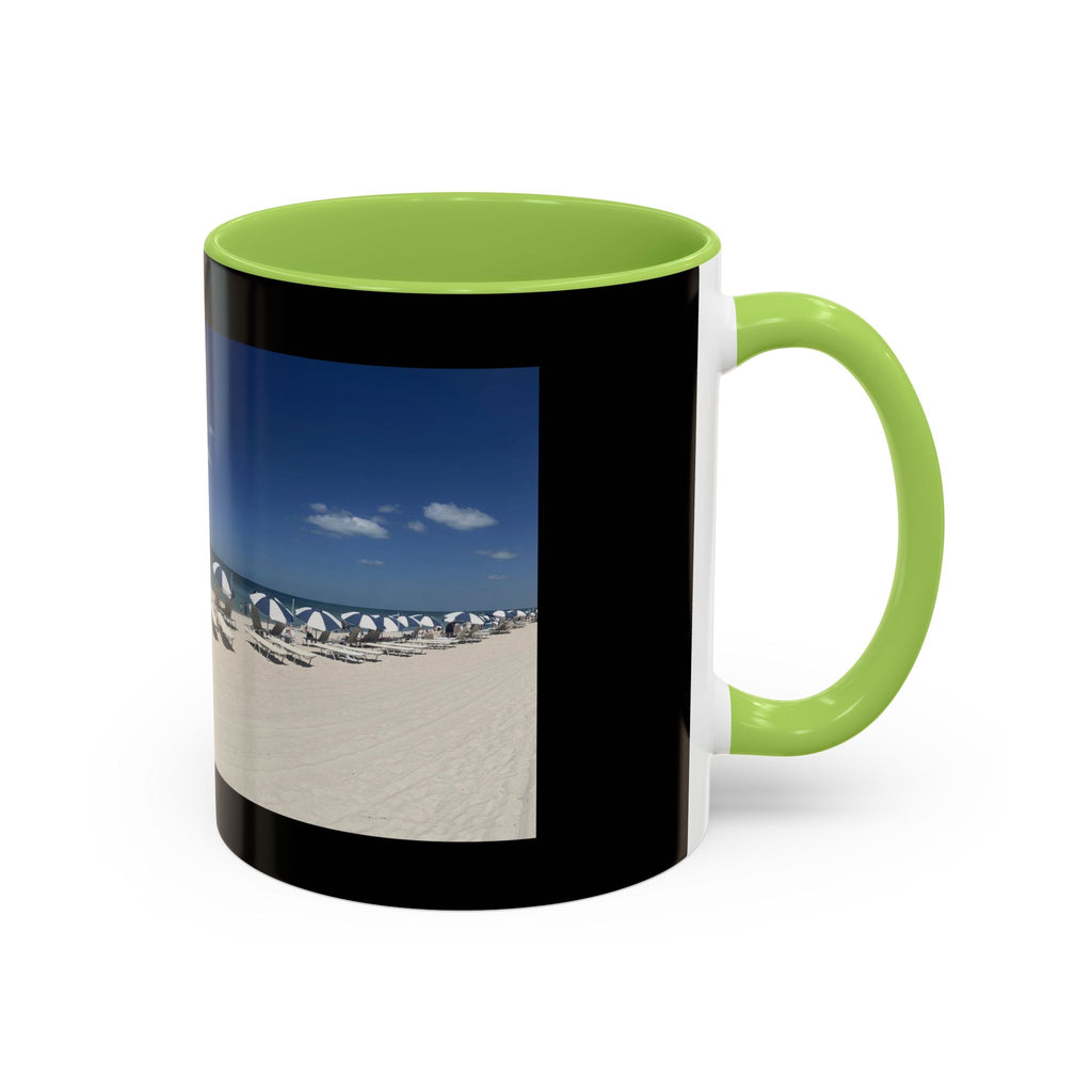 Beach Umbrellas Photo Coffee Mug — Scenic Oceanfront 11/15oz Accent Mug