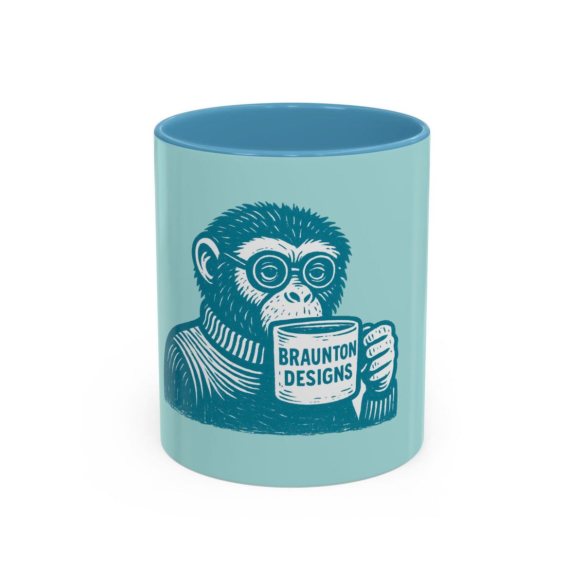 Retro Monkey Coffee Mug — Cute Chimp with 'Braunton Designs' Cup | Fun Gift for Coffee Lovers