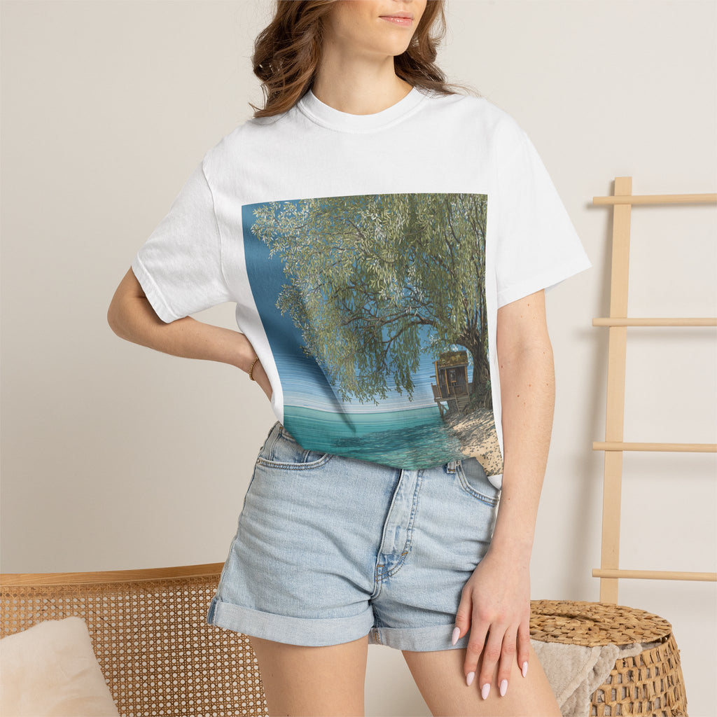 Beachfront Cabin Photo Tee — Tropical Seaside T-Shirt