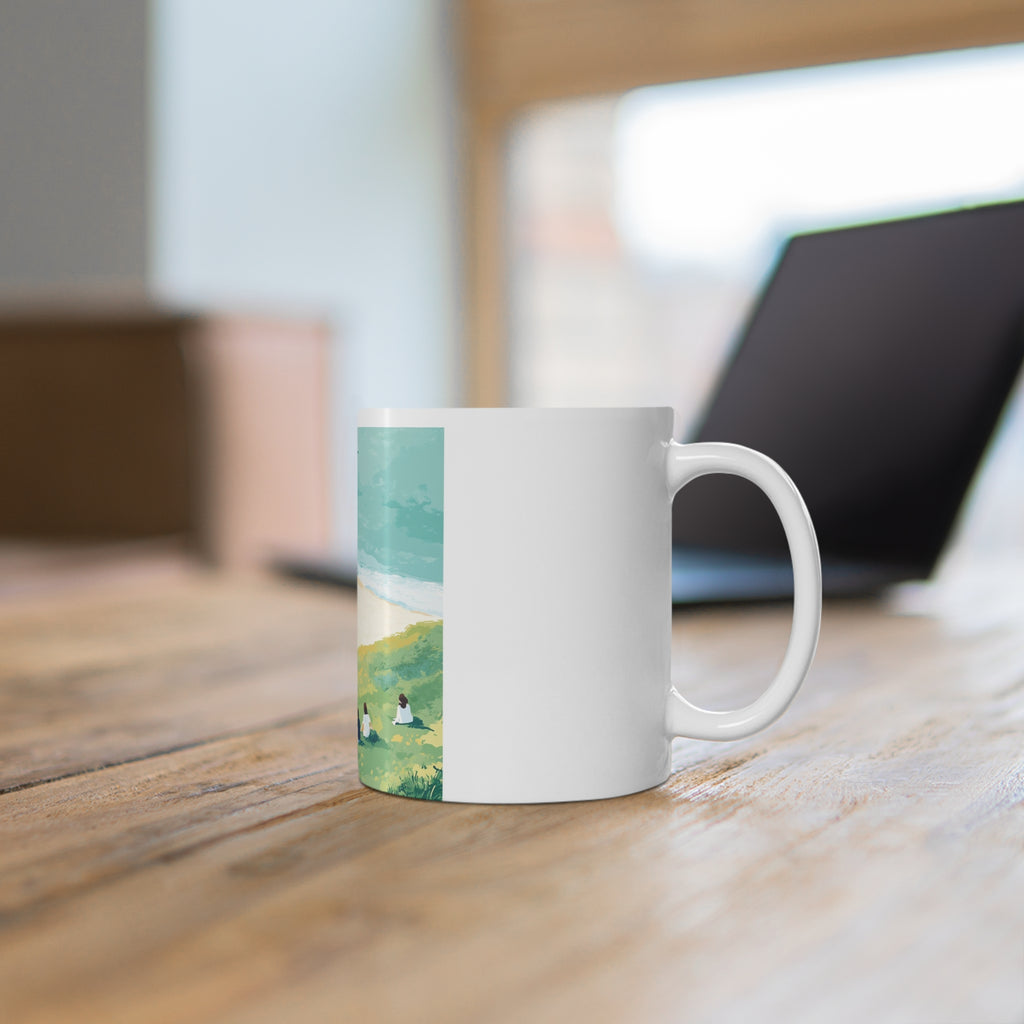 Coastal Beach Scene Mug | Seaside Cliff Painting Ceramic Mug