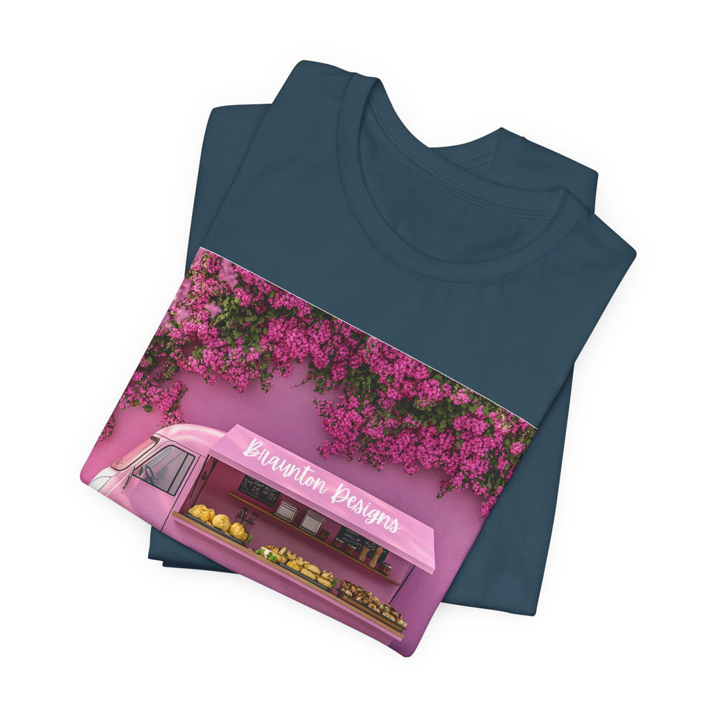 Pink Flower Truck T‑Shirt — Blossom Bakery Food Truck Graphic Tee