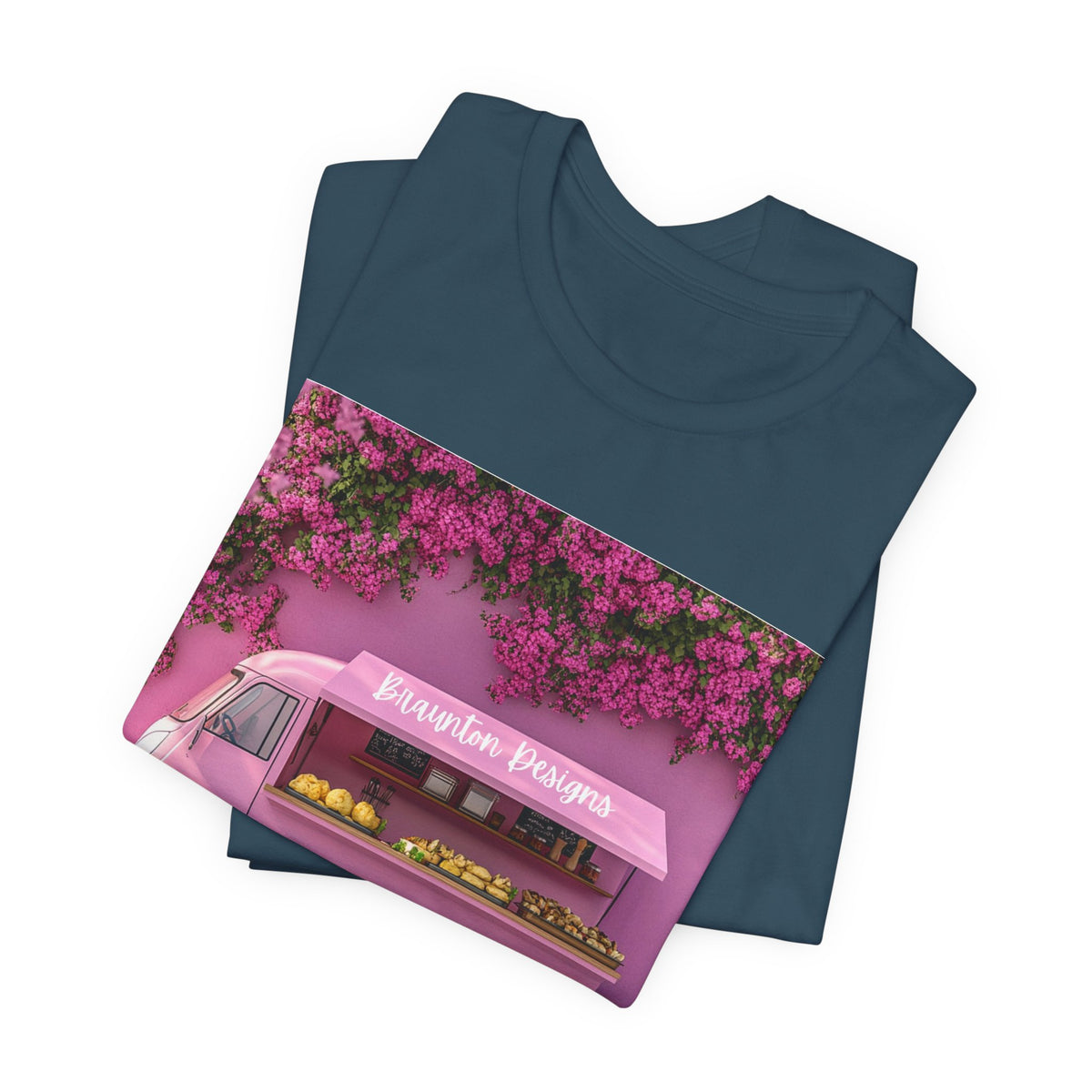 Pink Flower Truck T‑Shirt — Blossom Bakery Food Truck Graphic Tee