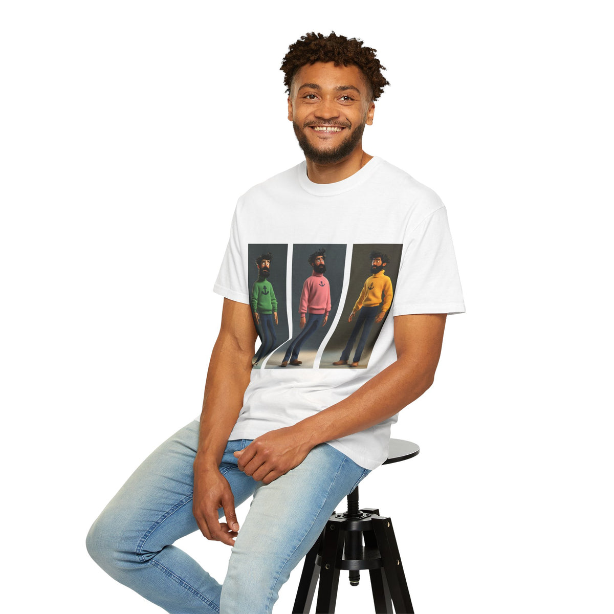 Retro Triptych Crew Graphic T-Shirt — Three Color Sweater Men Print