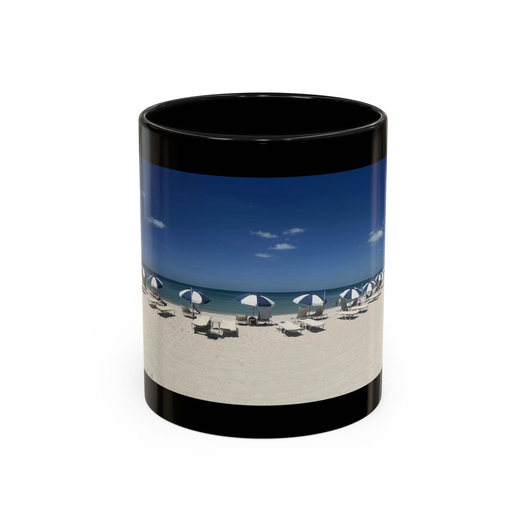 Beach Umbrellas Photo Coffee Mug — Scenic Oceanfront 11/15oz Accent Mug