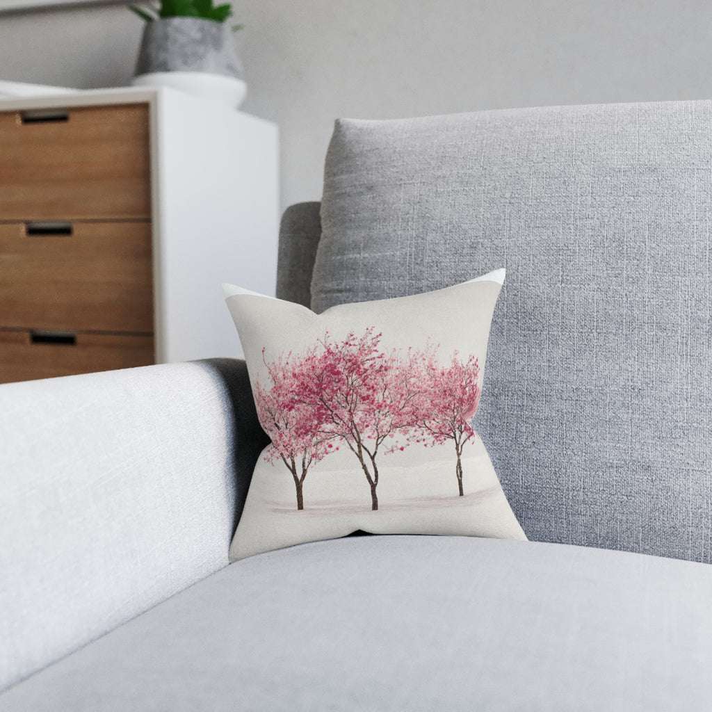 Cherry Blossom Square Pillow — Pink Back Decorative Throw Pillow