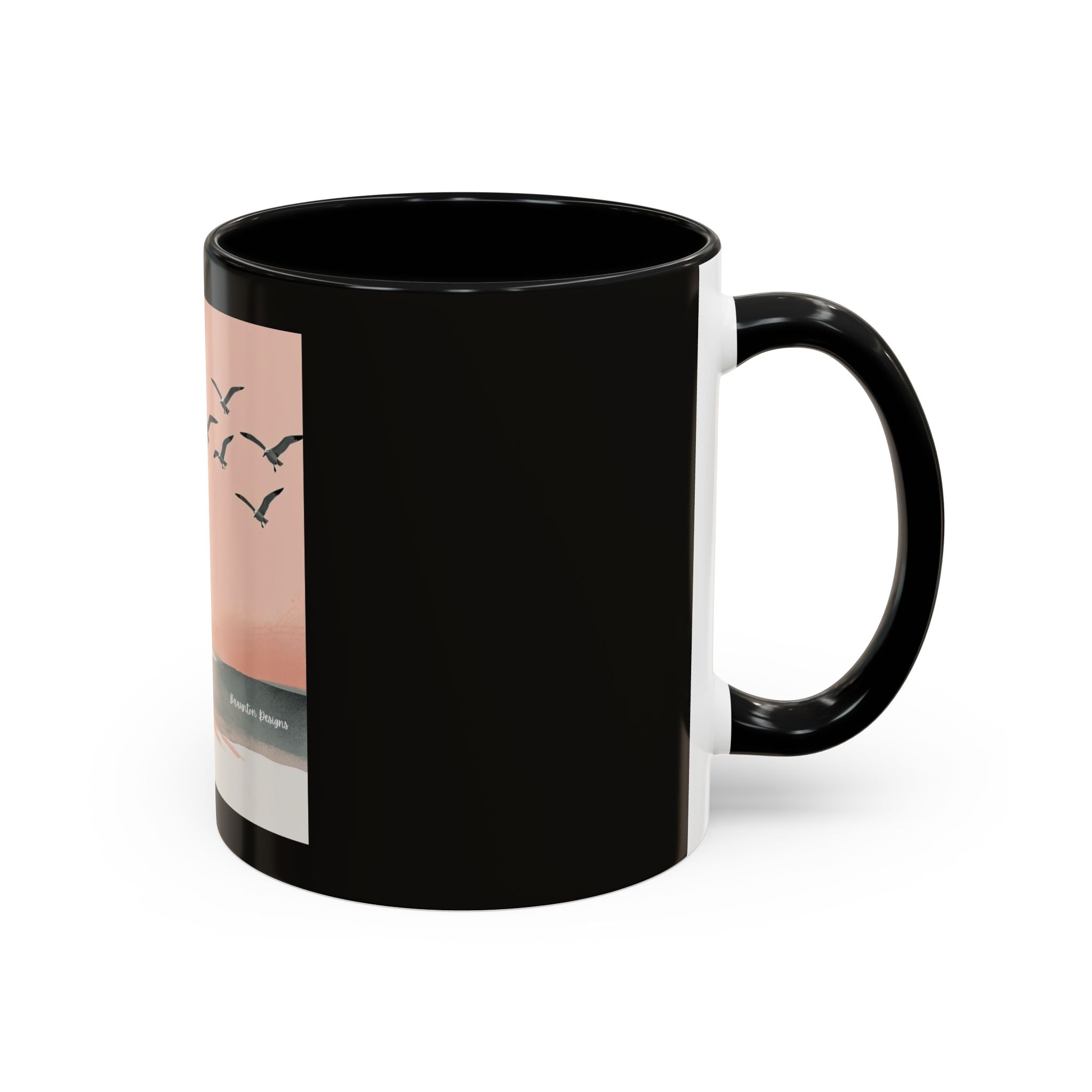 Surf Sunset Accent Coffee Mug — Beach Surfer Silhouette with Seagulls (11/15 oz)