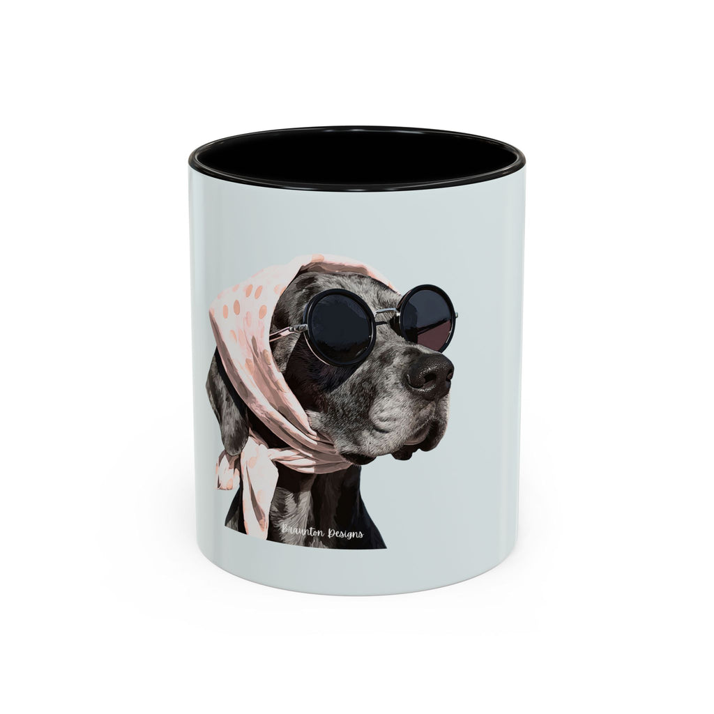 Retro Dog Coffee Mug — Chic Pup with Scarf & Sunglasses Accent Mug