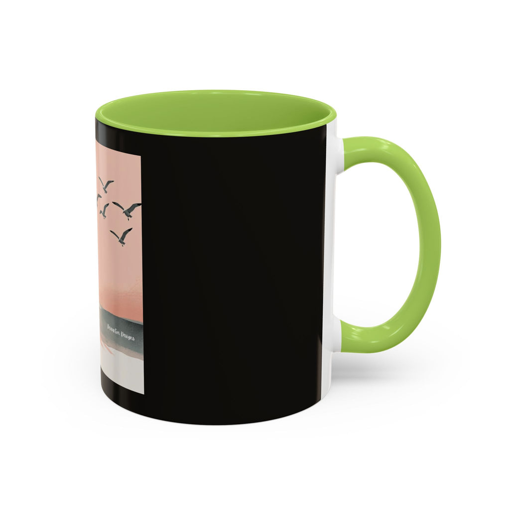 Surf Sunset Accent Coffee Mug — Beach Surfer Silhouette with Seagulls (11/15 oz)