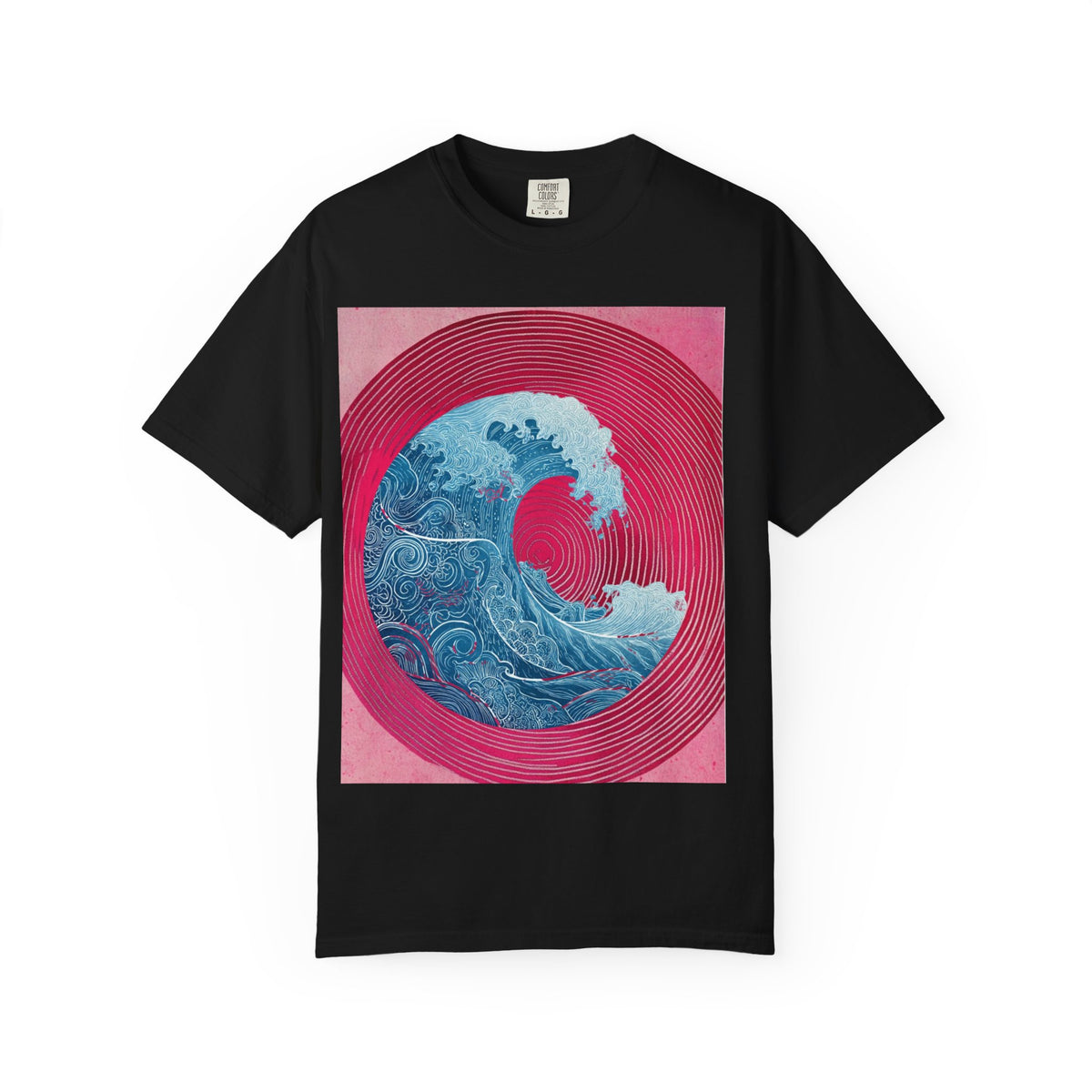 Women's Graphic Tee — Retro Pink & Blue Wave Art Shirt. Heavyweight Fabric