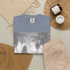 Vintage Beach Photo T‑Shirt — Coastal Retro Palm Print. Heavyweight Fabric