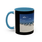 Beach Umbrellas Photo Coffee Mug — Scenic Oceanfront 11/15oz Accent Mug