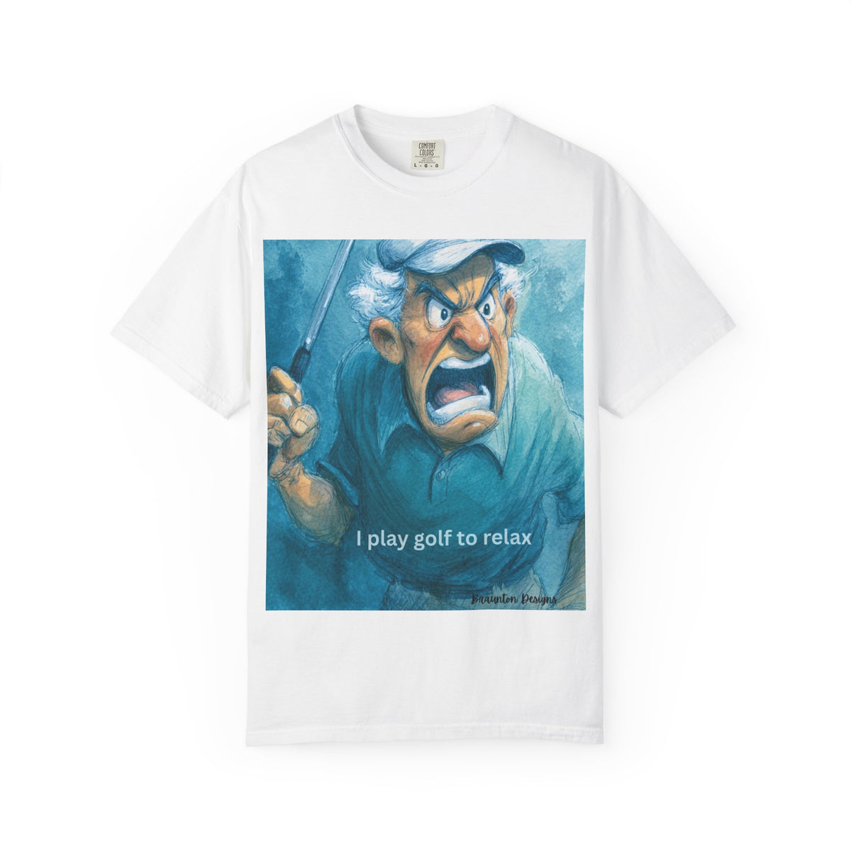 Golf Humor T-Shirt — "I Play Golf to Relax" Angry Golfer Graphic