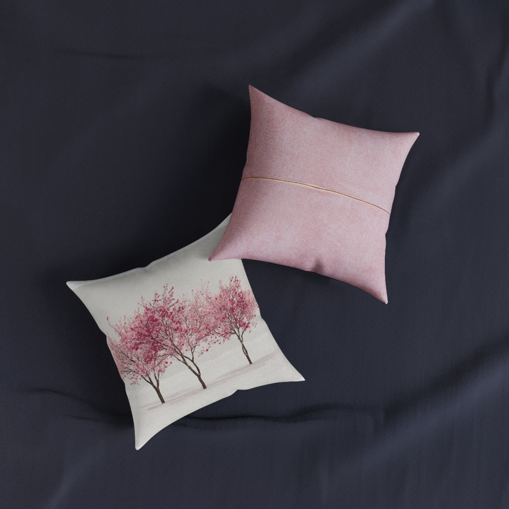 Cherry Blossom Square Pillow — Pink Back Decorative Throw Pillow