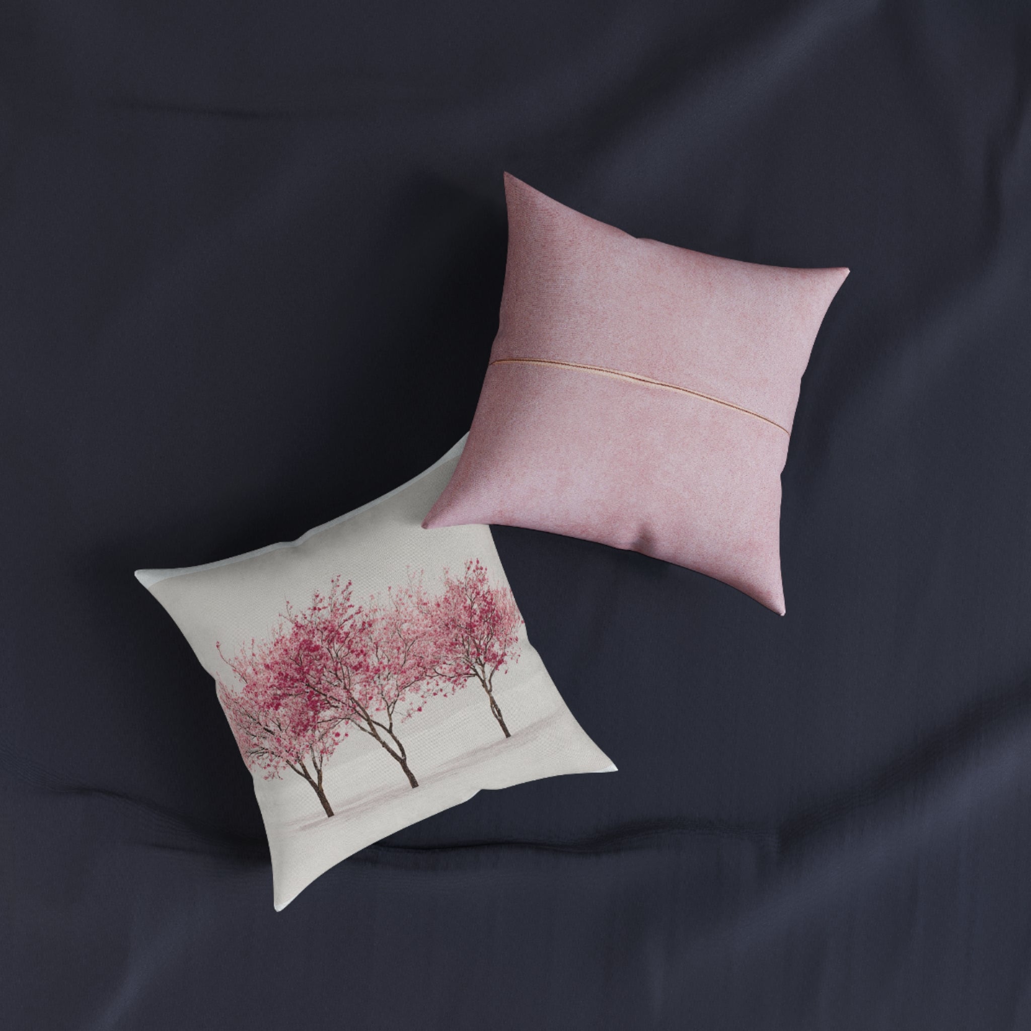 Cherry Blossom Square Pillow — Pink Back Decorative Throw Pillow