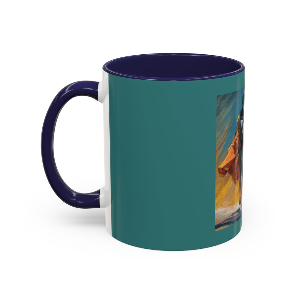 Surfing Art Coffee Mug — Teal Accent Ceramic Mug with Surfer Painting (11/15 oz)