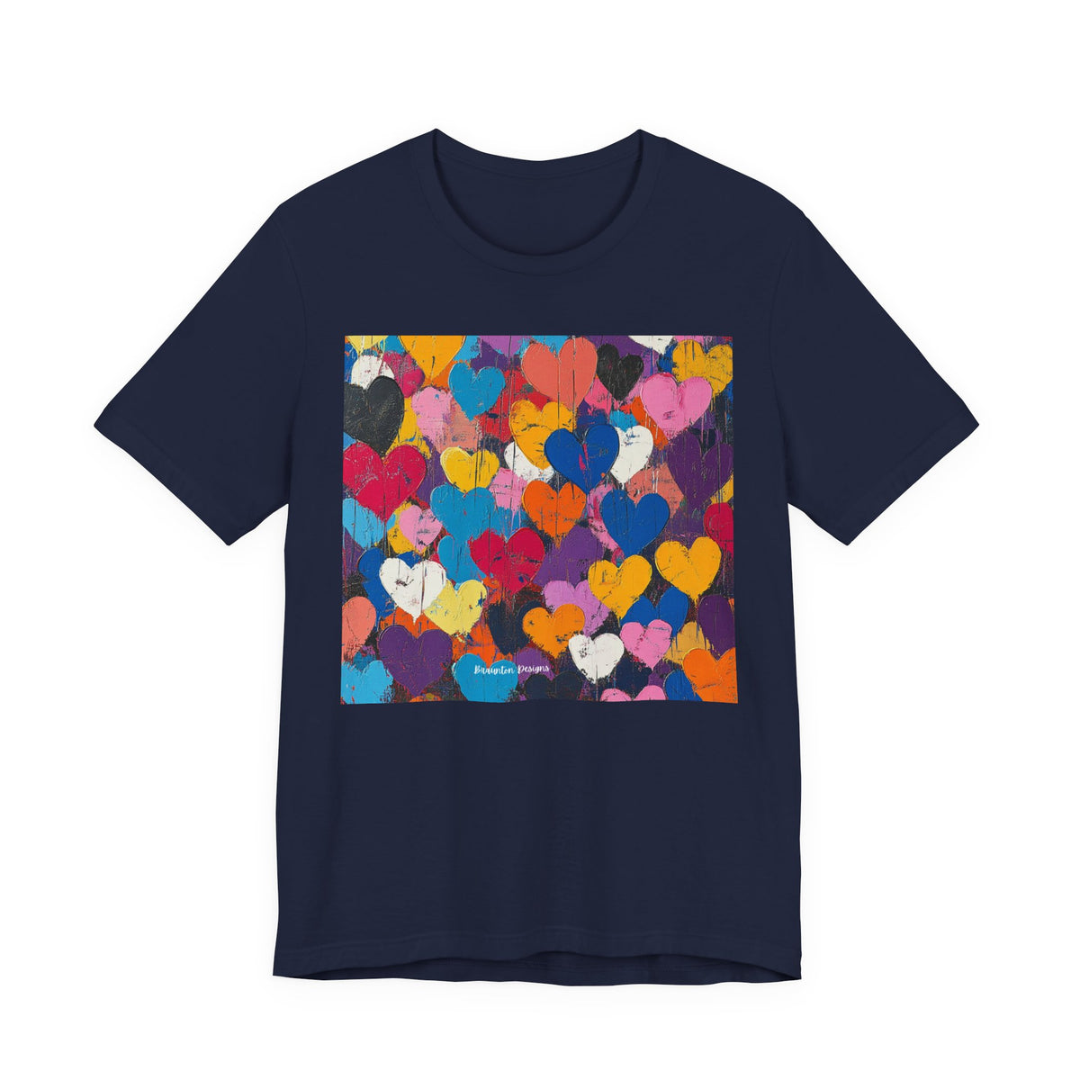 Women’s Heart Pattern Tee – Colorful Abstract Love Graphic T‑Shirt. Lightweight Fabric