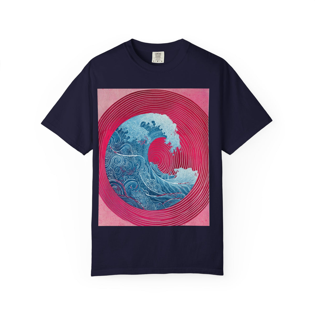 Women's Graphic Tee — Retro Pink & Blue Wave Art Shirt. Heavyweight Fabric