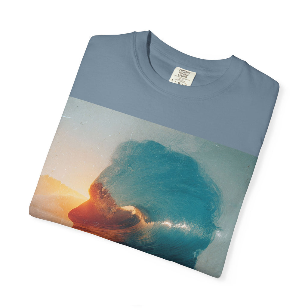 Surfer Double Exposure Tee — Ocean Sunset Silhouette T-Shirt