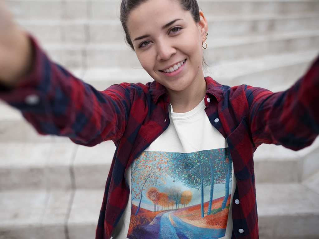 Colorful Scenic Women's Tee, Nature Lover T-Shirt, Casual Wear, Gift for Her, Art-Inspired Top, Bohemian Style Shirt