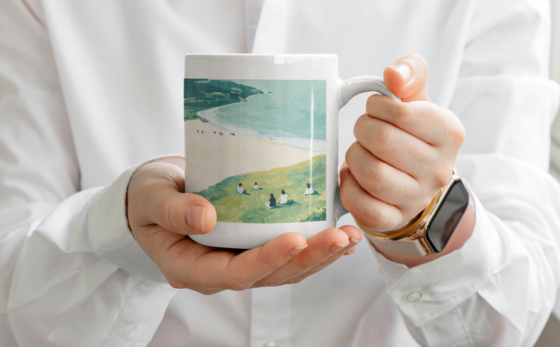 Coastal Beach Scene Mug | Seaside Cliff Painting Ceramic Mug