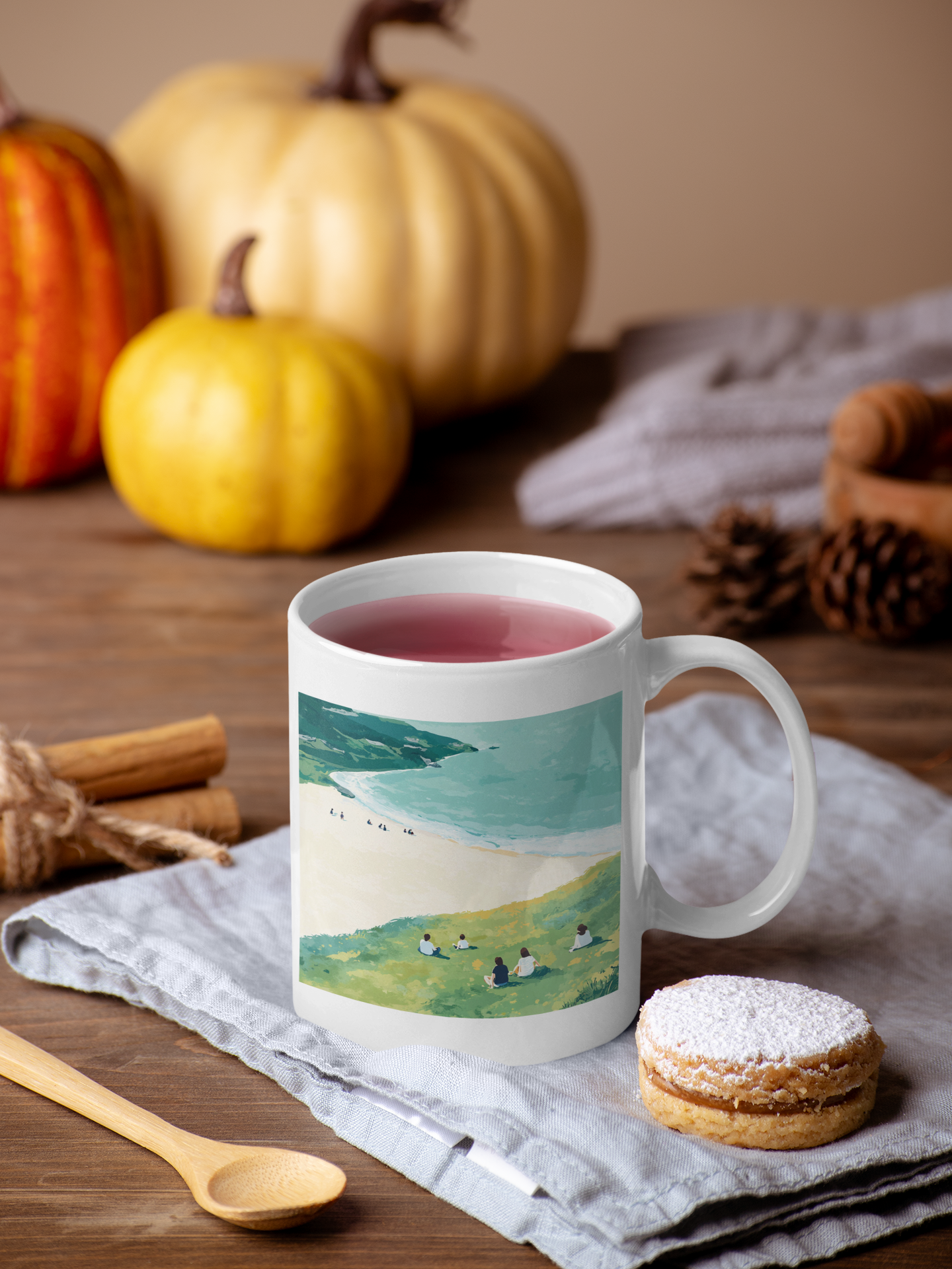 Coastal Beach Scene Mug | Seaside Cliff Painting Ceramic Mug