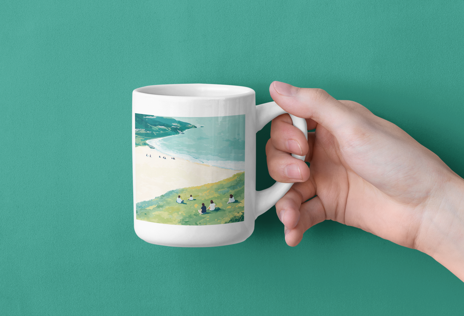 Coastal Beach Scene Mug | Seaside Cliff Painting Ceramic Mug