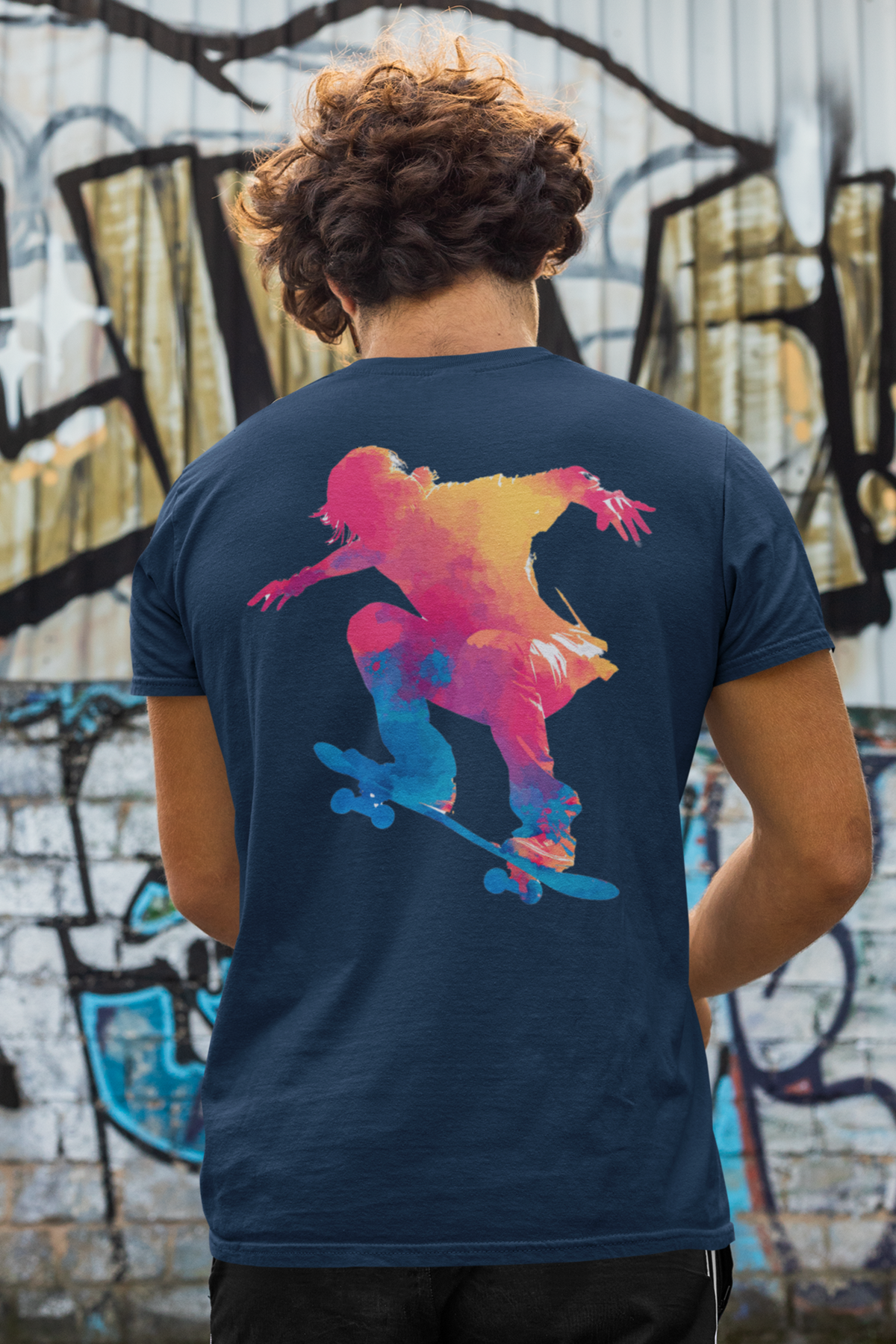 Colorful Skateboard Silhouette T-shirt | Skateboarder Art