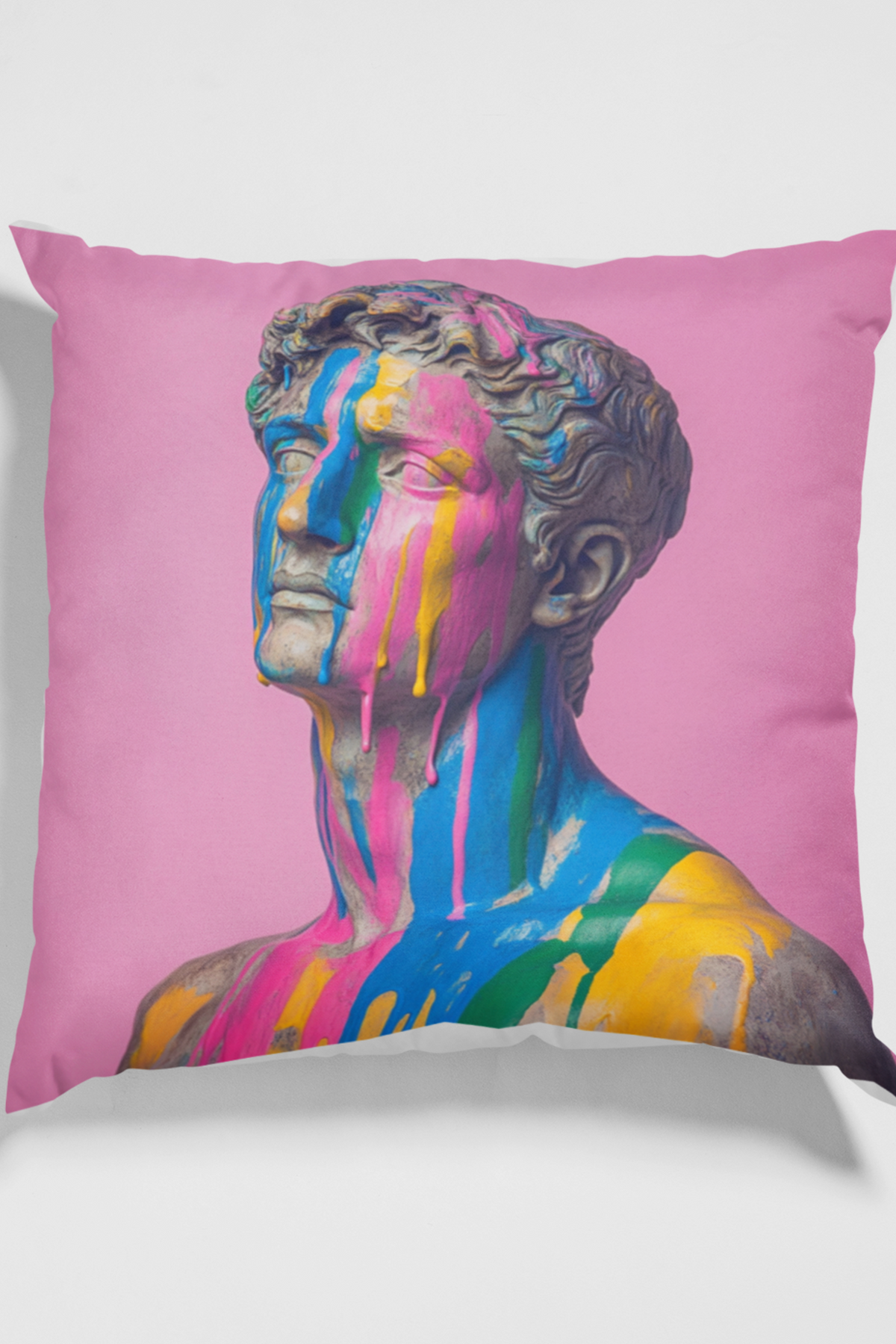 Abstract Double Exposure Silhouette Throw Pillow — Blue Coastal Art on Pink Back