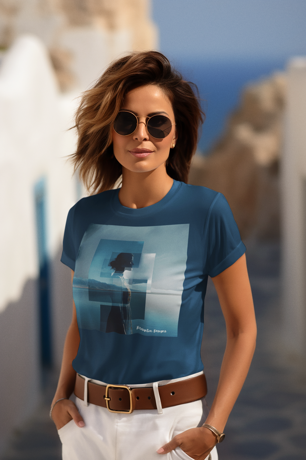 Blue Dreamscape Tee — Surreal Layered Silhouette T-Shirt