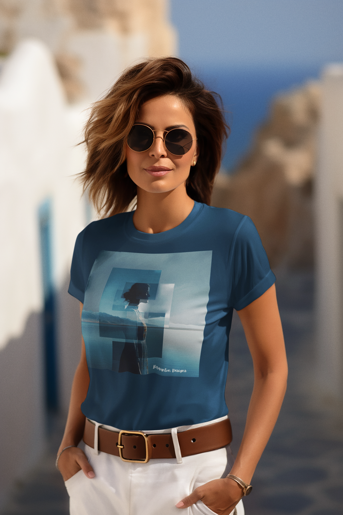Blue Dreamscape Tee — Surreal Layered Silhouette T-Shirt