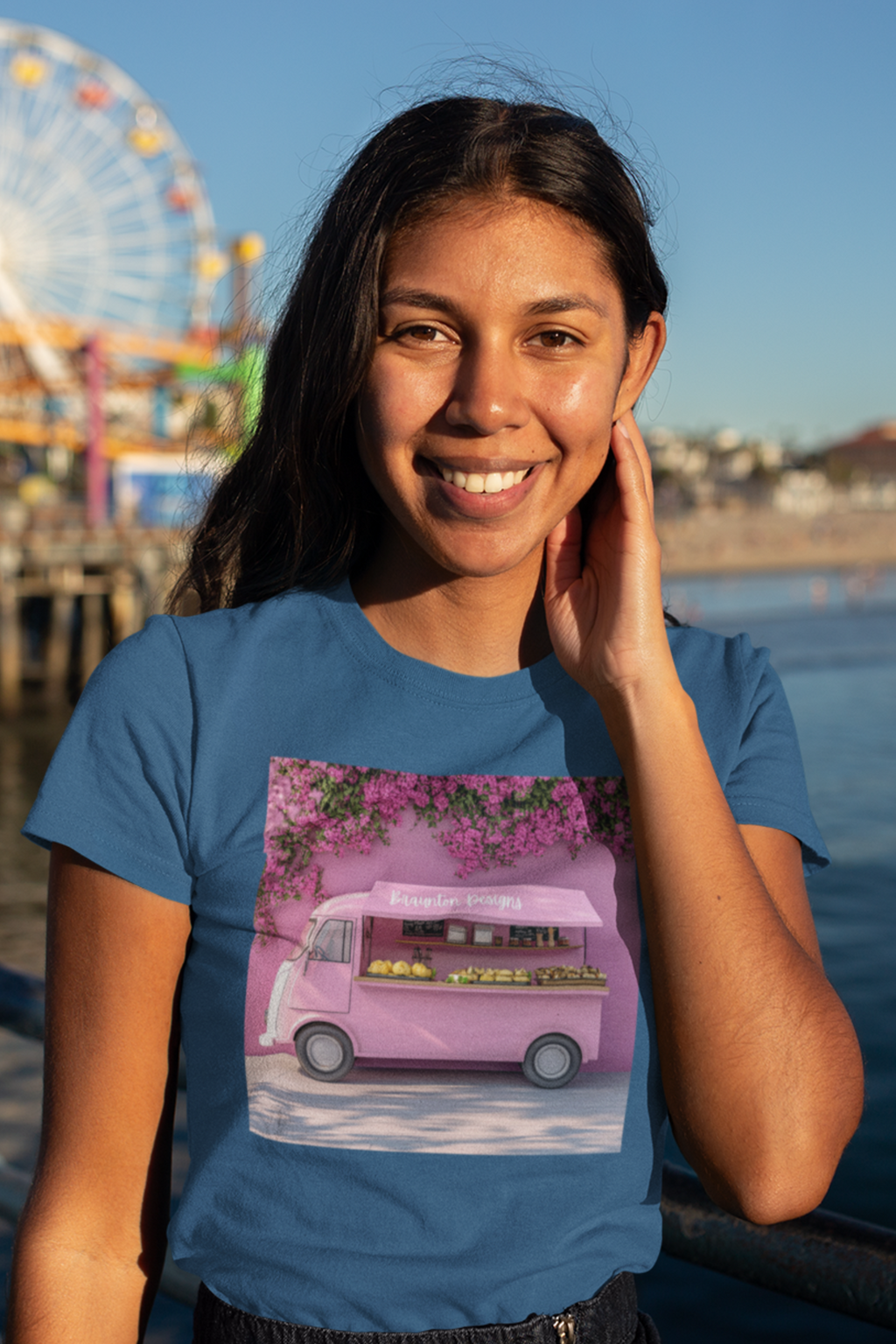 Pink Flower Truck T‑Shirt — Blossom Bakery Food Truck Graphic Tee