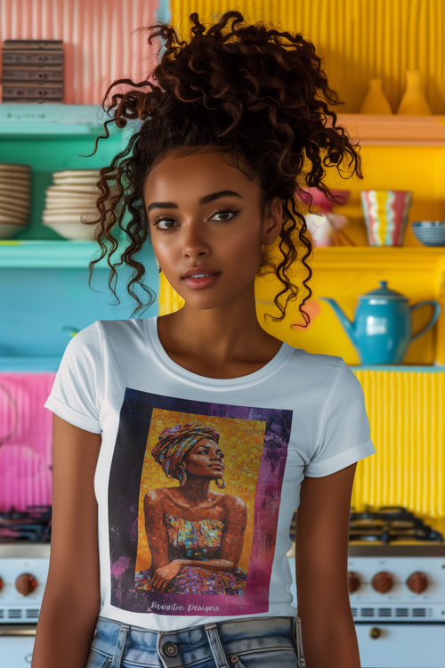 African Queen Portrait T-Shirt — Colorful Headwrap Art Tee