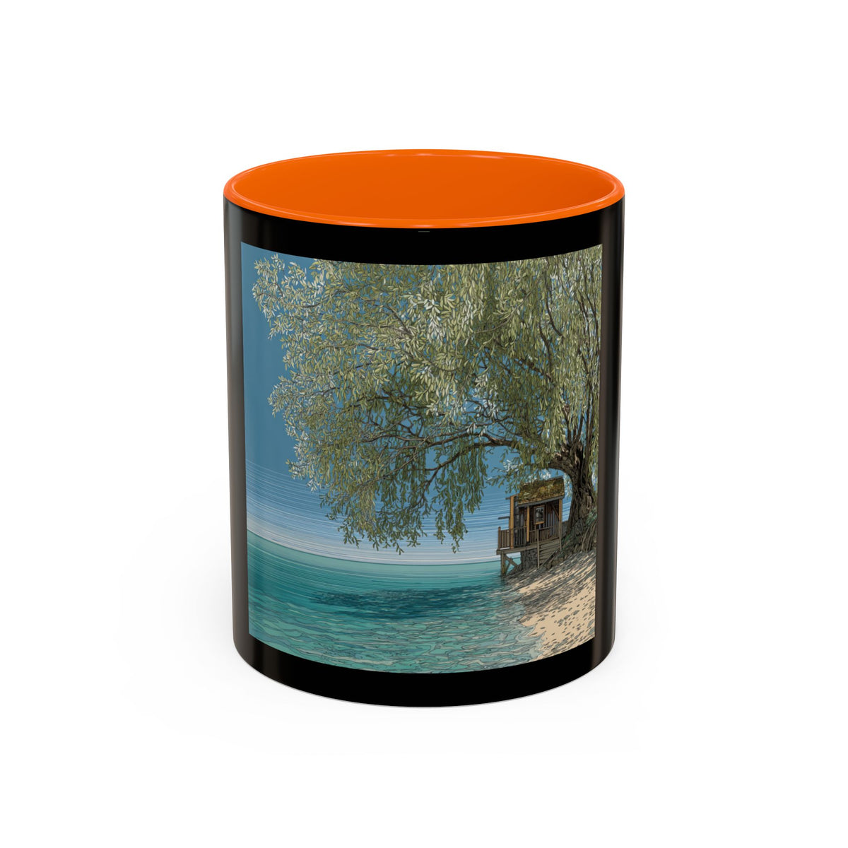 Coastal Cabin Beach Scene Accent Coffee Mug