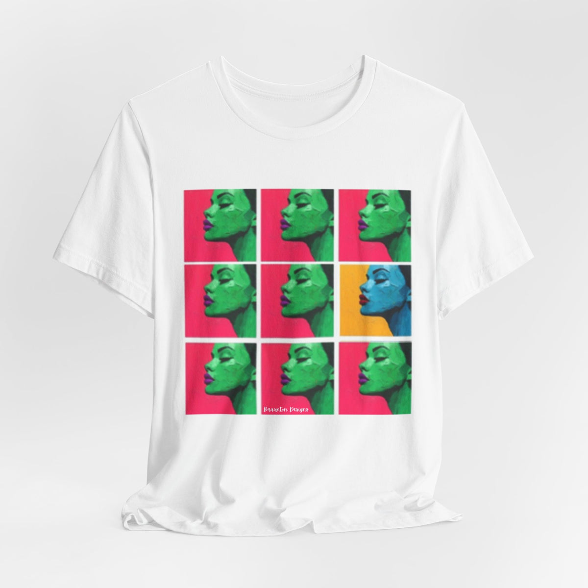 Pop Art Portrait Tee — Colorful Grid Face Graphic T-Shirt