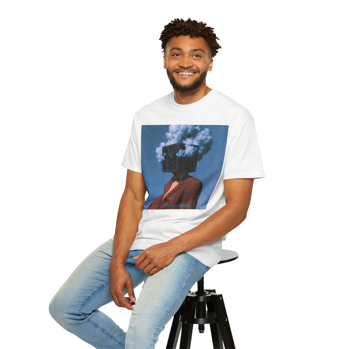 Surreal Smoke-Head Art T-Shirt — Vintage Suit Illustration