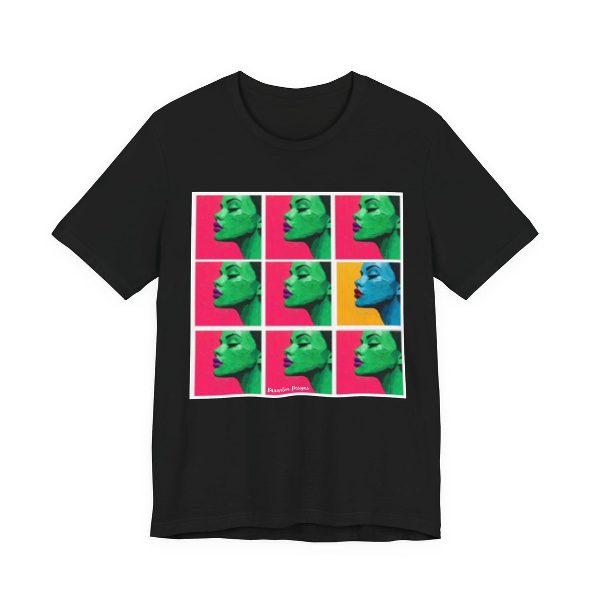 Pop Art Portrait Tee — Colorful Grid Face Graphic T-Shirt