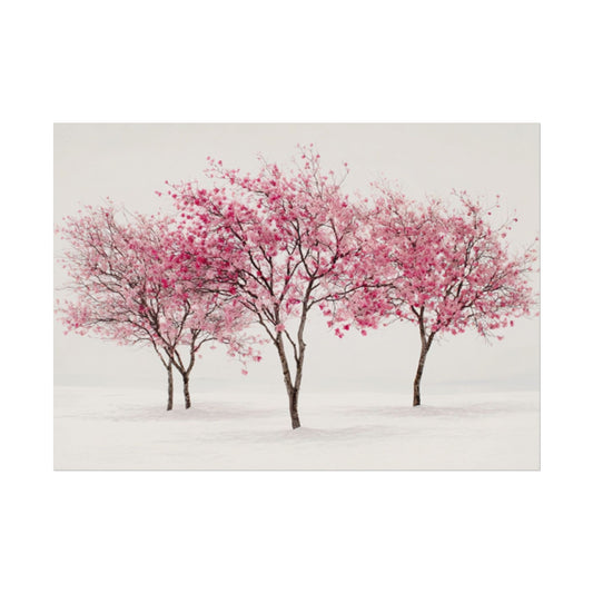 Pink Blossom Tree Rolled Poster | Cherry Blossom Wall Art, Minimal Landscape Print