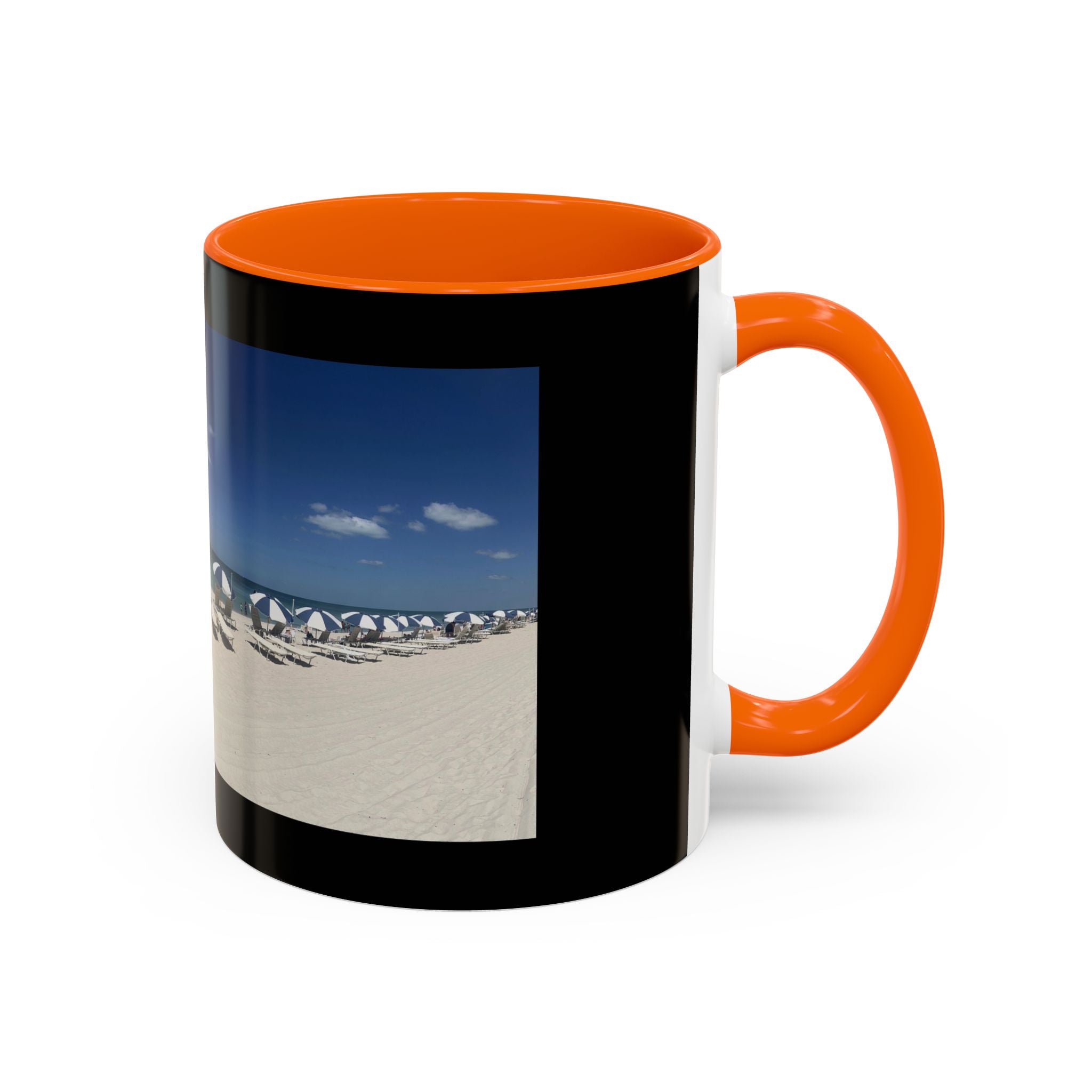 Beach Umbrellas Photo Coffee Mug — Scenic Oceanfront 11/15oz Accent Mug