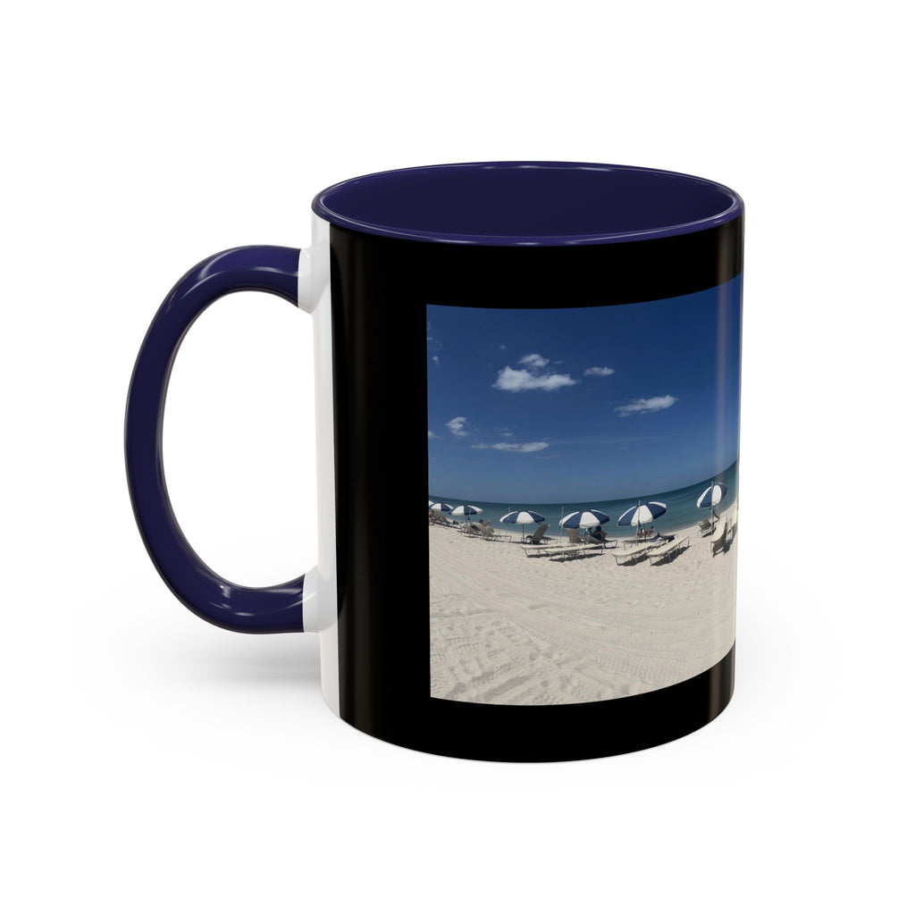 Beach Umbrellas Photo Coffee Mug — Scenic Oceanfront 11/15oz Accent Mug