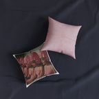 Retro Salon Girls Square Throw Pillow — Pink Hair Dryer Design